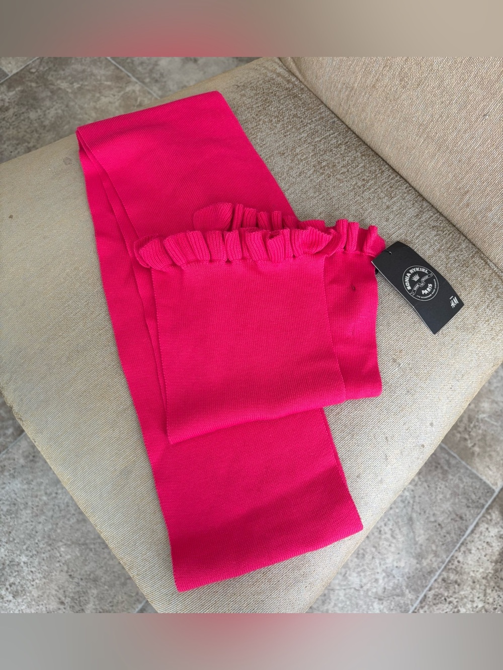 H&M & SONIA RYKIEL brand new. Bright Pink Ruffle Hem Scarf.